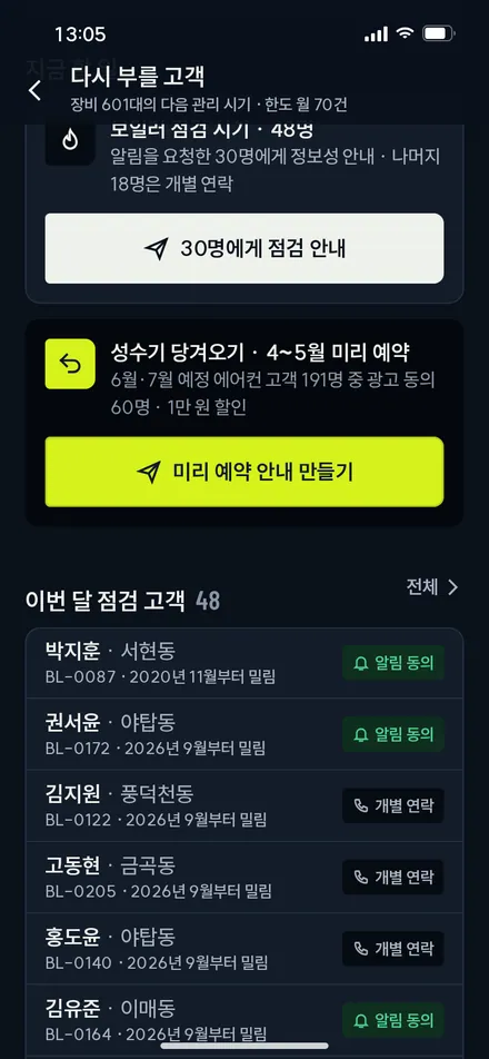 다시 부를 고객 · 할 일