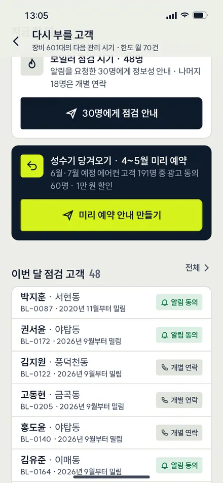 다시 부를 고객 · 할 일