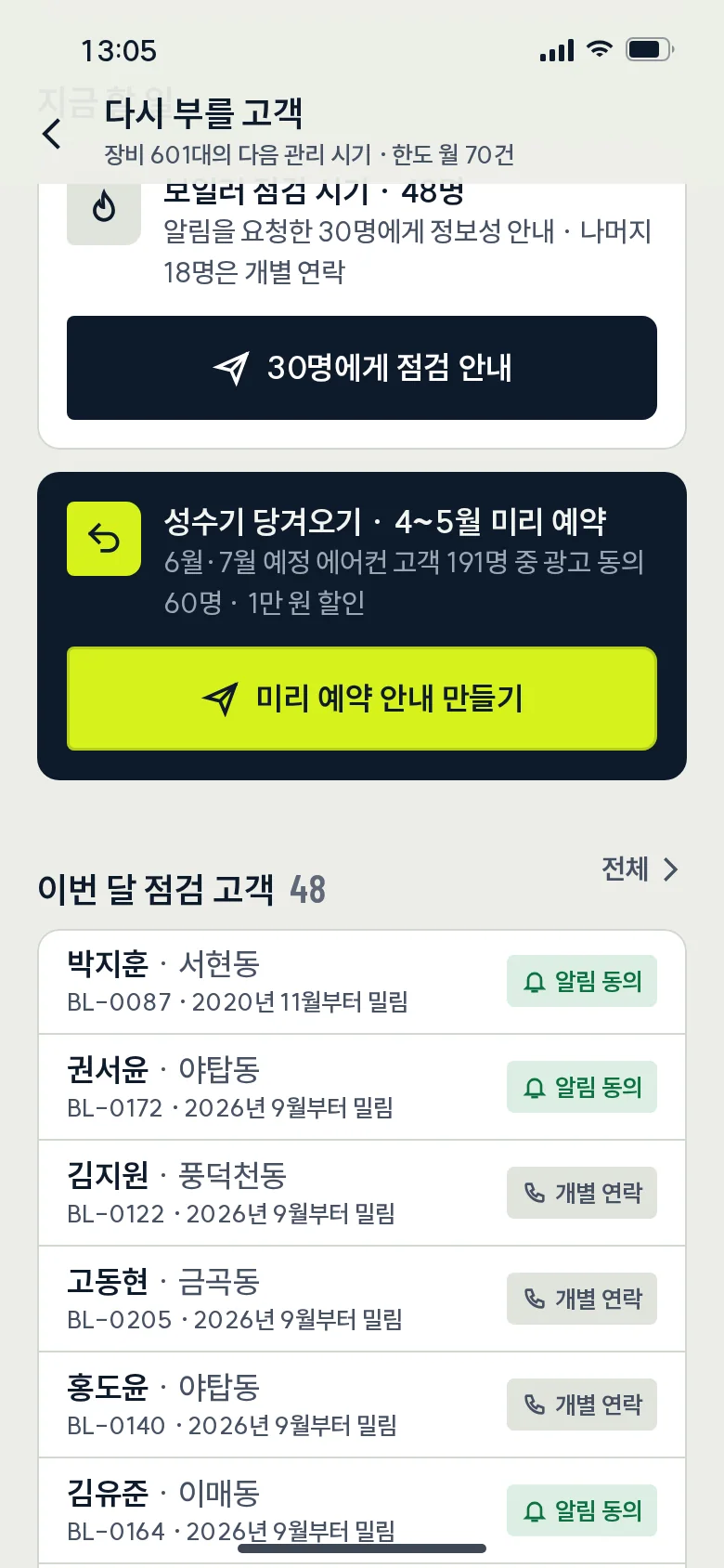 다시 부를 고객 · 할 일