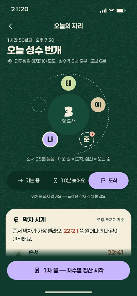 오늘의 자리 · 밤
