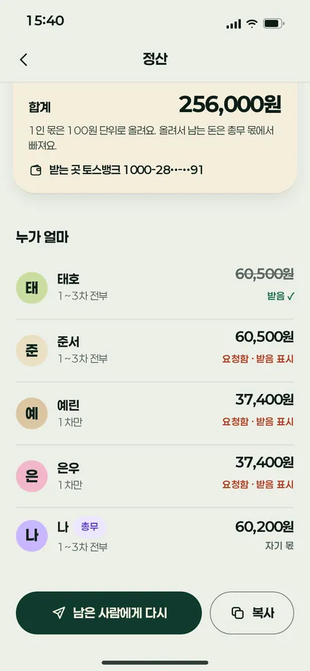 차수별 정산 · 사람별